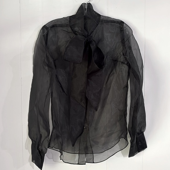 anthropologie sheer Black Back Bow at neck, self tie, Blouse NWOT By Ellender - Picture 2 of 16